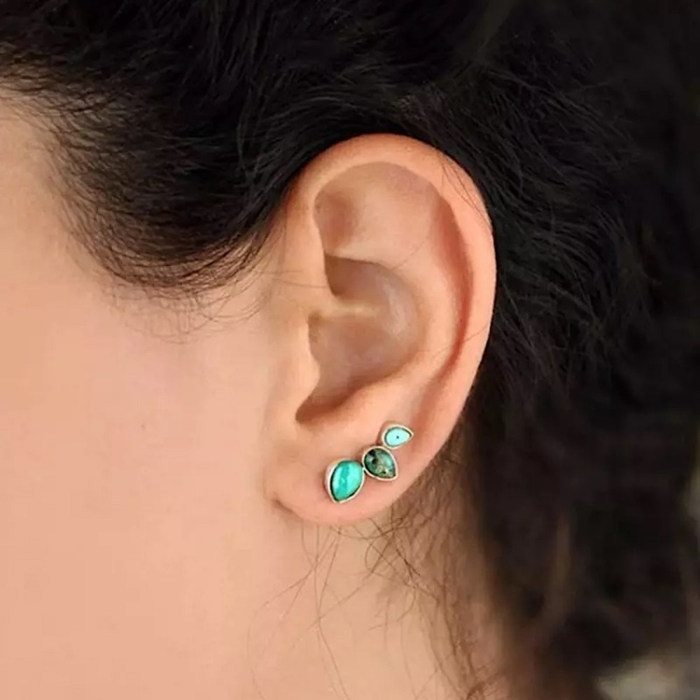 “Native” Turquoise Climber/Crawler Minimalist Boho/Festival/Hippie DaintyEarring - Picture 6 of 6